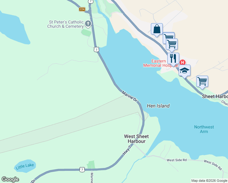 map of restaurants, bars, coffee shops, grocery stores, and more near 22163 Highway 7 in Head of Chezzetcook