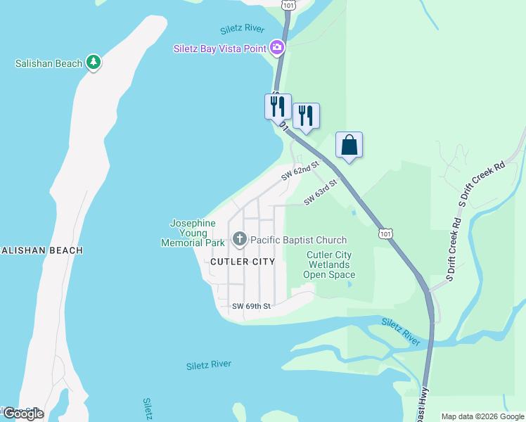 map of restaurants, bars, coffee shops, grocery stores, and more near 6424 Southwest Harbor Avenue in Lincoln City