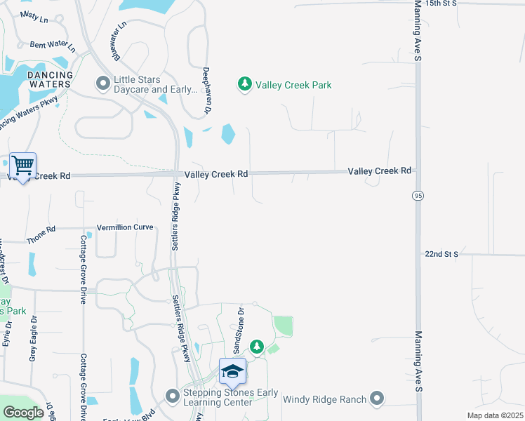 map of restaurants, bars, coffee shops, grocery stores, and more near 11507 Valley Creek Road in Woodbury