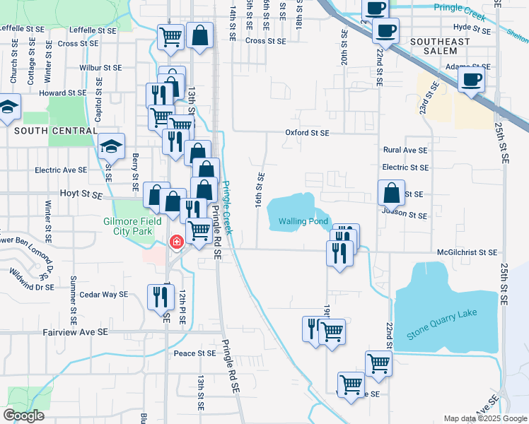 map of restaurants, bars, coffee shops, grocery stores, and more near 1895 16th Street Southeast in Salem