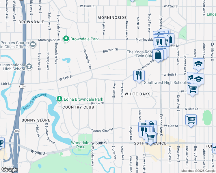 map of restaurants, bars, coffee shops, grocery stores, and more near 4500 Casco Avenue in Minneapolis