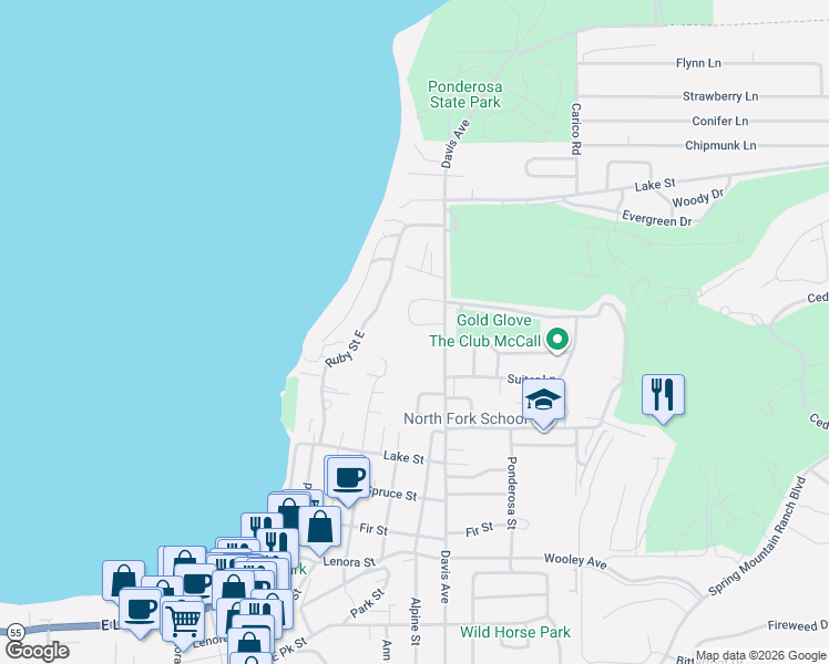map of restaurants, bars, coffee shops, grocery stores, and more near 1630 Davis Avenue in McCall