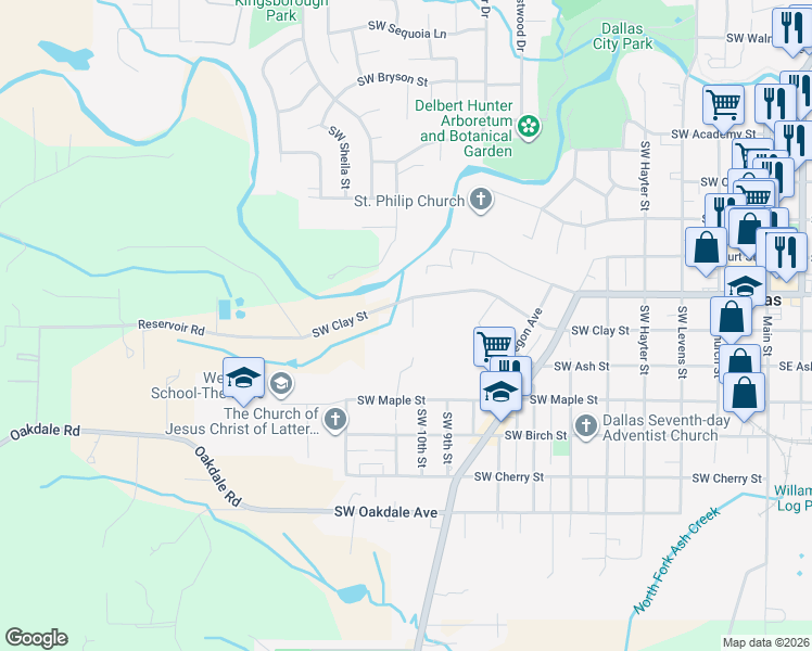 map of restaurants, bars, coffee shops, grocery stores, and more near 1116 Southwest Clay Street in Dallas
