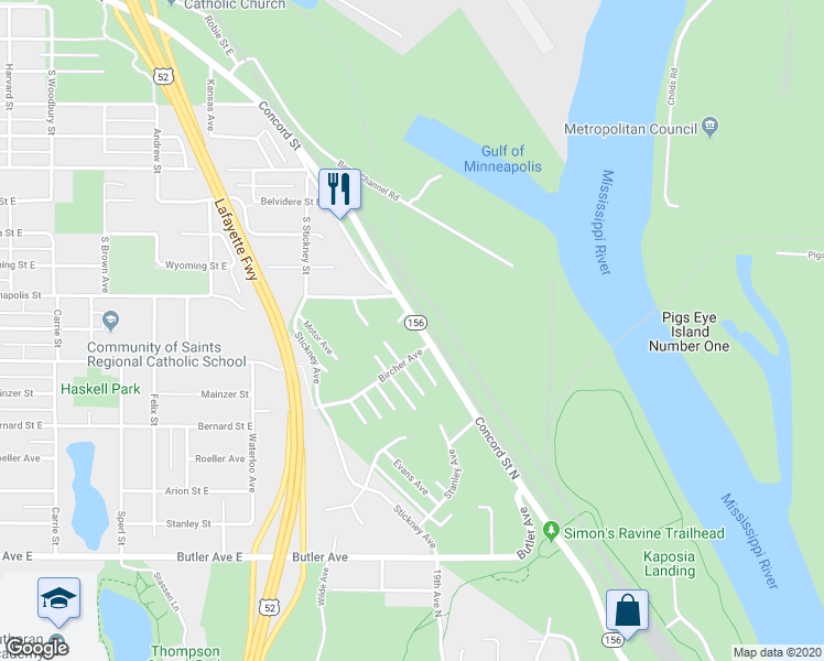 map of restaurants, bars, coffee shops, grocery stores, and more near 1621 Concord Street in South Saint Paul