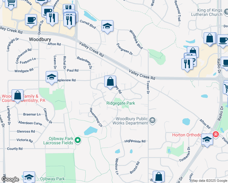 map of restaurants, bars, coffee shops, grocery stores, and more near 7788 Dunmore Road in Woodbury
