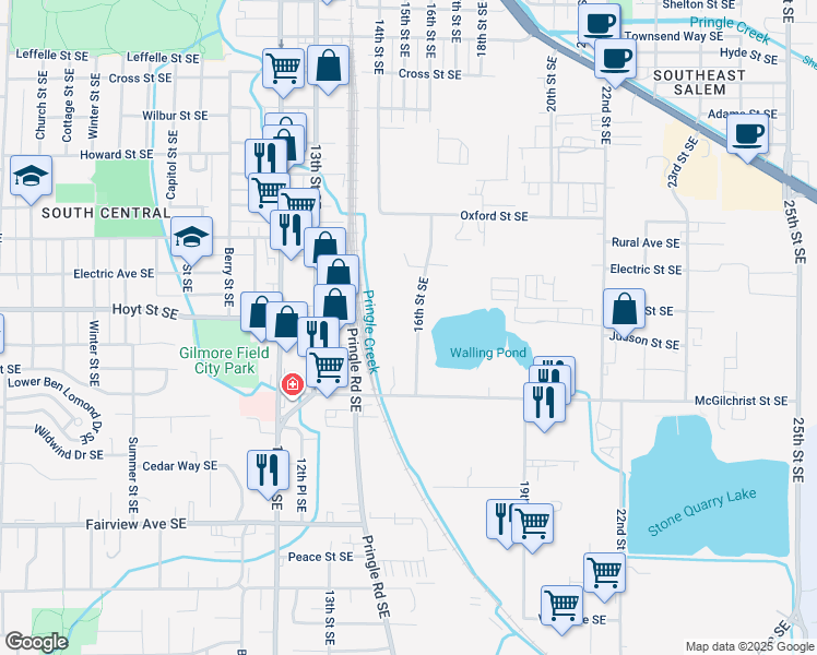 map of restaurants, bars, coffee shops, grocery stores, and more near 1895 16th Street Southeast in Salem
