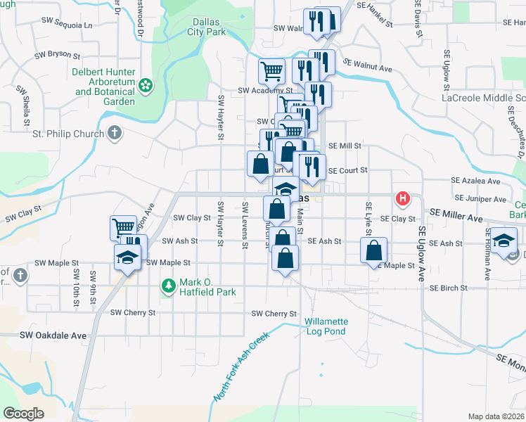 map of restaurants, bars, coffee shops, grocery stores, and more near 1058 Southwest Levens Street in Dallas
