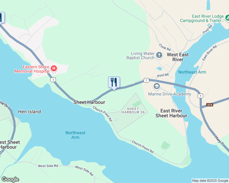 map of restaurants, bars, coffee shops, grocery stores, and more near 22808 Nova Scotia Trunk 7 in Sheet Harbour