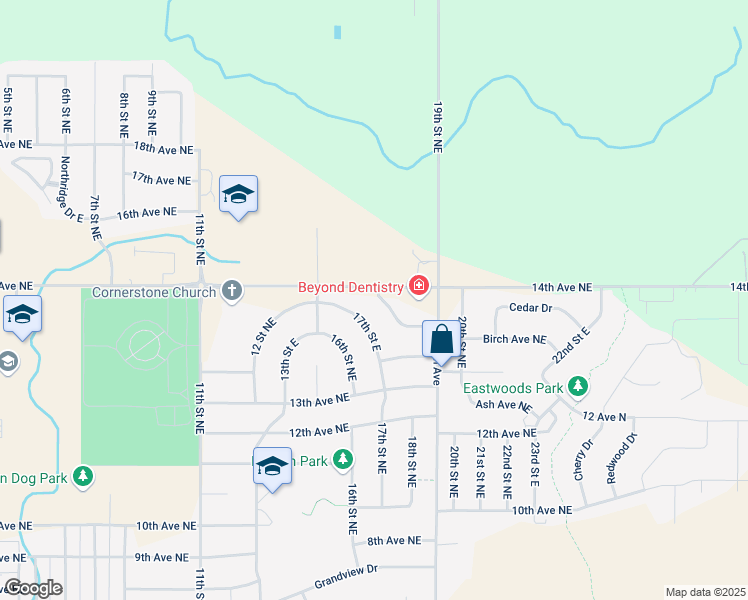 map of restaurants, bars, coffee shops, grocery stores, and more near 1650-1898 14th Ave NE in Watertown