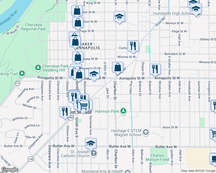 map of restaurants, bars, coffee shops, grocery stores, and more near 902 Dodd Road in Saint Paul