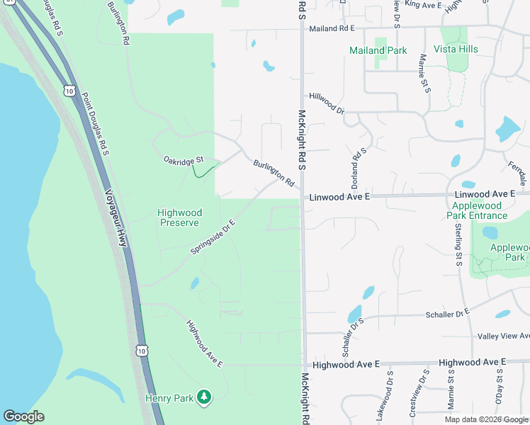 map of restaurants, bars, coffee shops, grocery stores, and more near 2188 Springside Drive East in Saint Paul