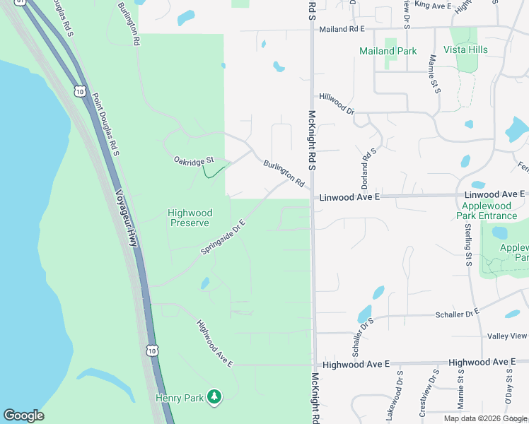 map of restaurants, bars, coffee shops, grocery stores, and more near 2188 Springside Drive East in Saint Paul