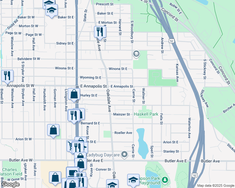map of restaurants, bars, coffee shops, grocery stores, and more near 239 Hurley Street East in Saint Paul