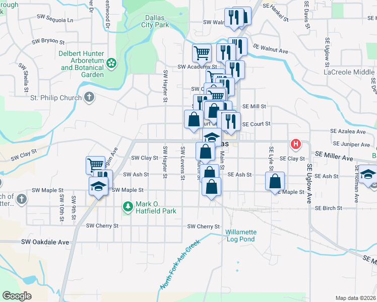 map of restaurants, bars, coffee shops, grocery stores, and more near 1058 Southwest Levens Street in Dallas