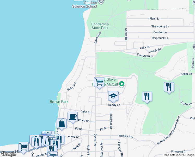 map of restaurants, bars, coffee shops, grocery stores, and more near 700 Fairway Drive in McCall