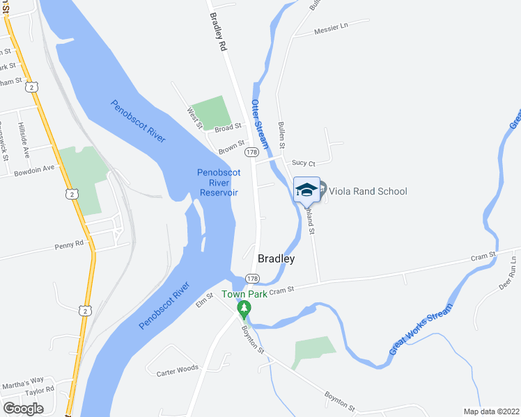 map of restaurants, bars, coffee shops, grocery stores, and more near 84 Main Street in Bradley