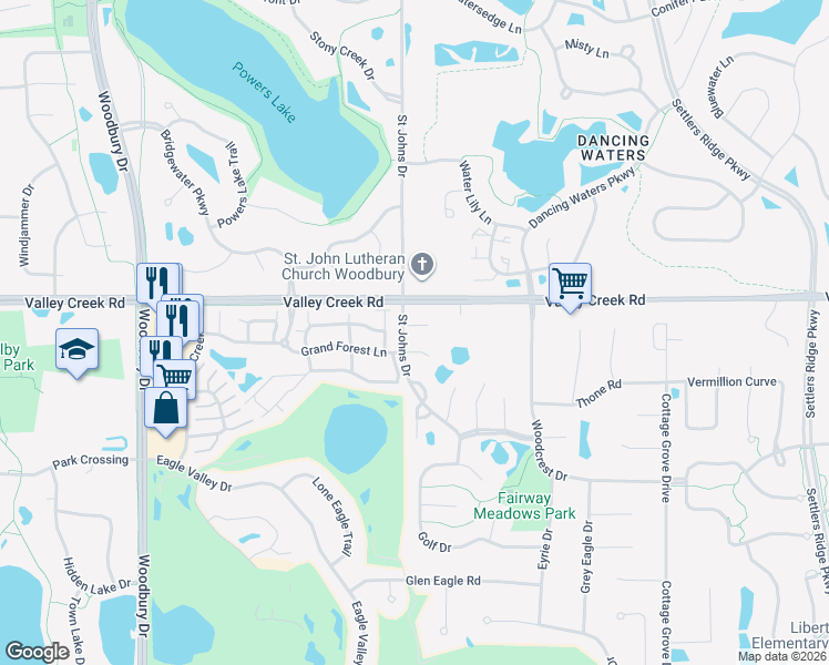 map of restaurants, bars, coffee shops, grocery stores, and more near 10468 Grand Oaks Trail in Woodbury