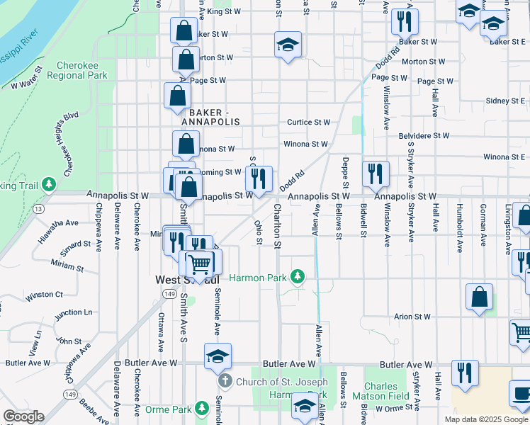 map of restaurants, bars, coffee shops, grocery stores, and more near 902 Dodd Road in Saint Paul