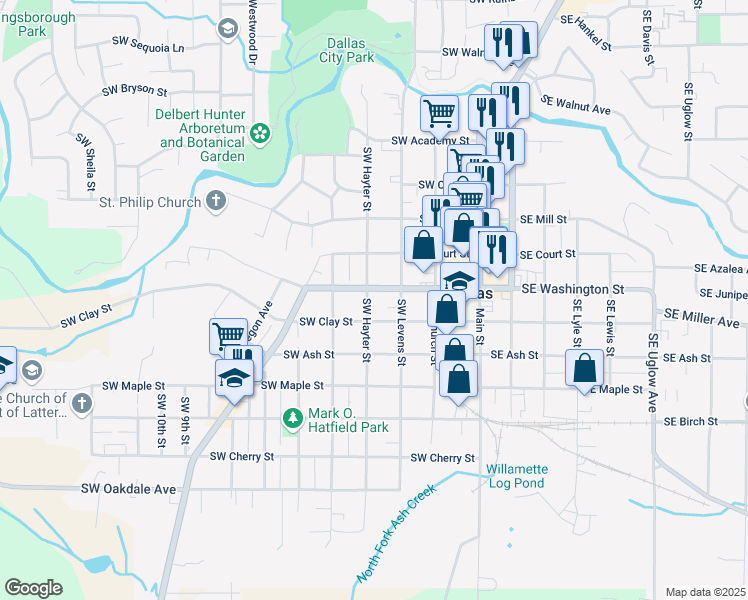 map of restaurants, bars, coffee shops, grocery stores, and more near 1028 Southwest Hayter Street in Dallas