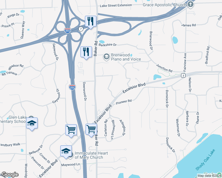 map of restaurants, bars, coffee shops, grocery stores, and more near 4703 Twin Haven Road in Hopkins