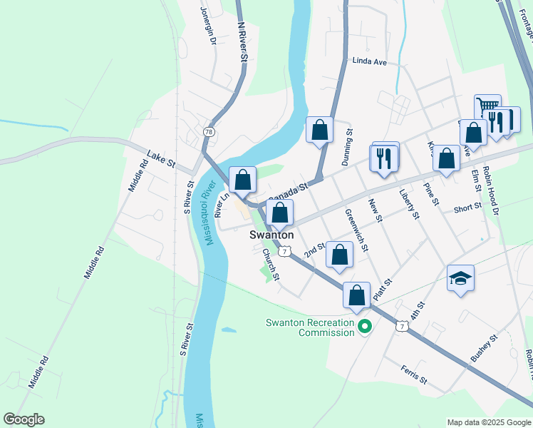 map of restaurants, bars, coffee shops, grocery stores, and more near 9 Grand Avenue in Swanton