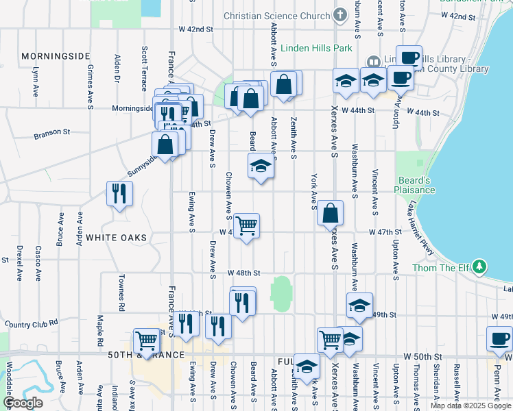 map of restaurants, bars, coffee shops, grocery stores, and more near in Minneapolis
