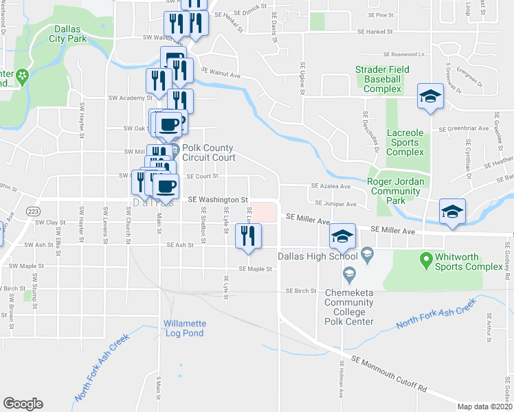map of restaurants, bars, coffee shops, grocery stores, and more near 525 Southeast Washington Street in Dallas