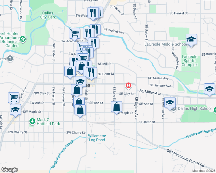 map of restaurants, bars, coffee shops, grocery stores, and more near 329 Southeast Washington Street in Dallas