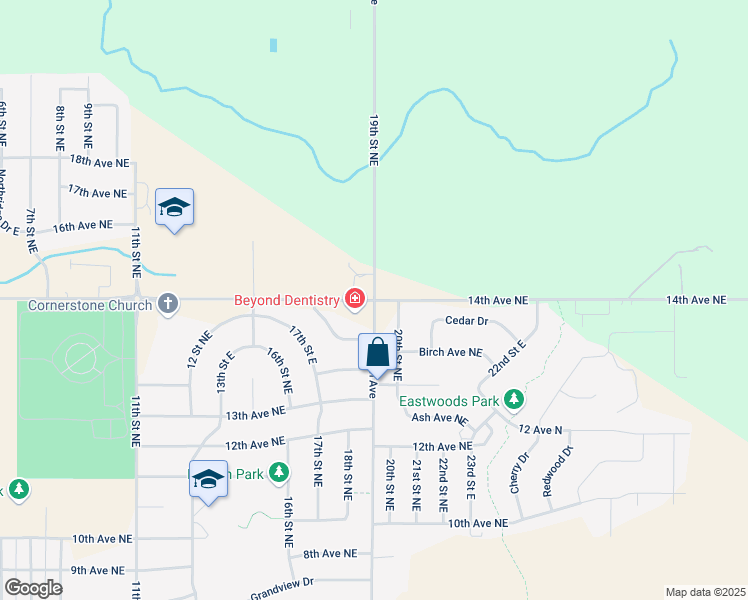 map of restaurants, bars, coffee shops, grocery stores, and more near 1898 14th Ave NE in Watertown