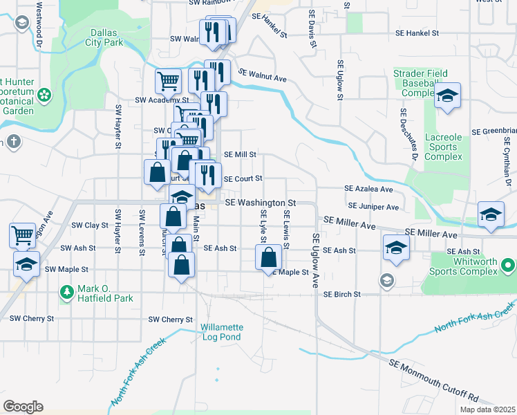 map of restaurants, bars, coffee shops, grocery stores, and more near 1042 Southeast Shelton Street in Dallas
