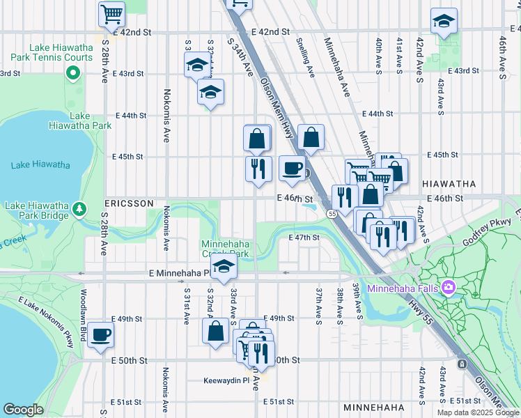 map of restaurants, bars, coffee shops, grocery stores, and more near 4620 35th Avenue South in Minneapolis