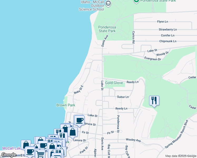 map of restaurants, bars, coffee shops, grocery stores, and more near 1630 Davis Avenue in McCall