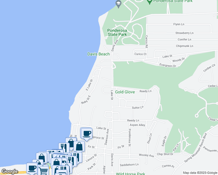 map of restaurants, bars, coffee shops, grocery stores, and more near 1630 Davis Avenue in McCall