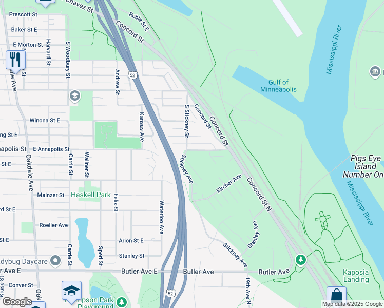 map of restaurants, bars, coffee shops, grocery stores, and more near 1689 Motor Avenue in South Saint Paul