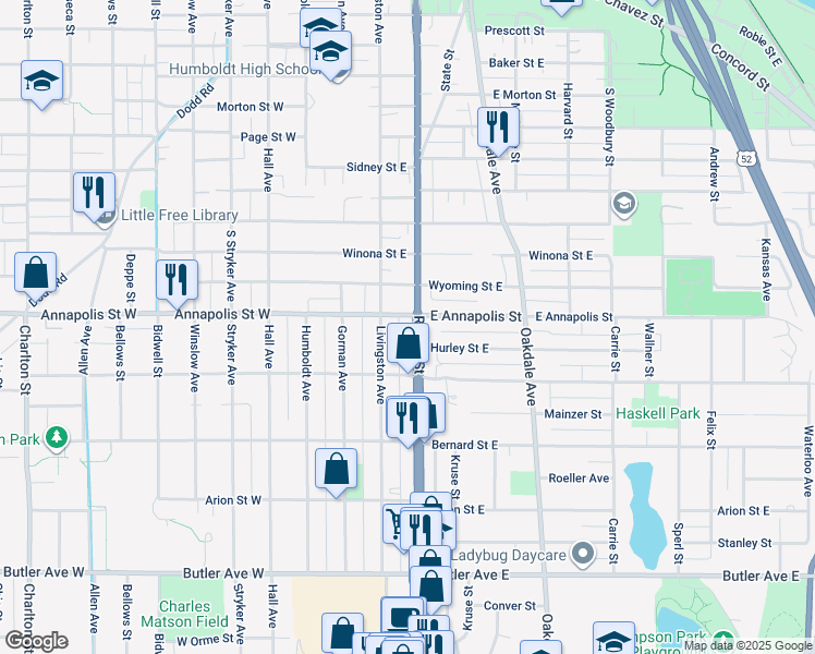 map of restaurants, bars, coffee shops, grocery stores, and more near 893 South Robert Street in Saint Paul