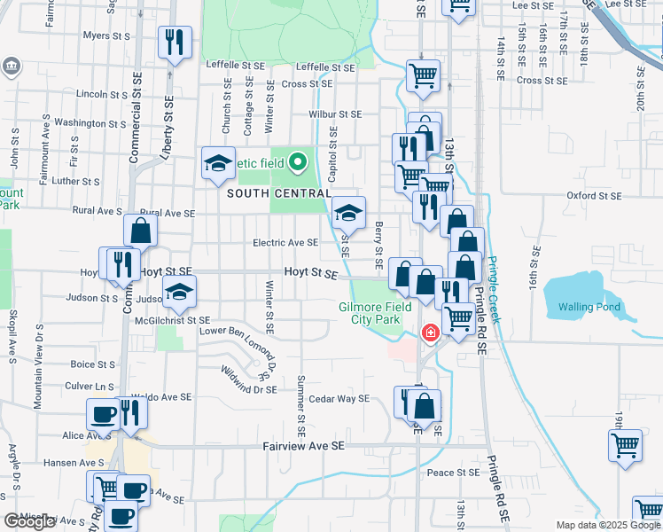 map of restaurants, bars, coffee shops, grocery stores, and more near 1045 Hoyt Street Southeast in Salem
