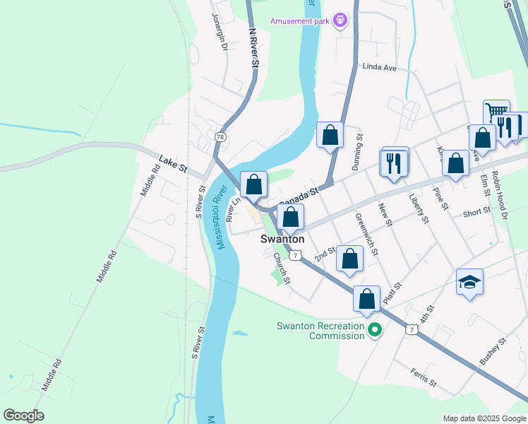 map of restaurants, bars, coffee shops, grocery stores, and more near 9 Grand Avenue in Swanton