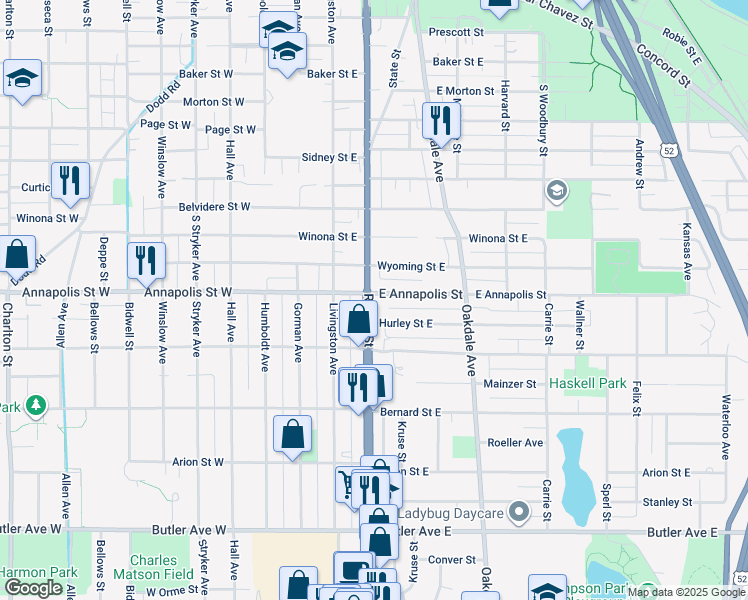 map of restaurants, bars, coffee shops, grocery stores, and more near 893 South Robert Street in Saint Paul