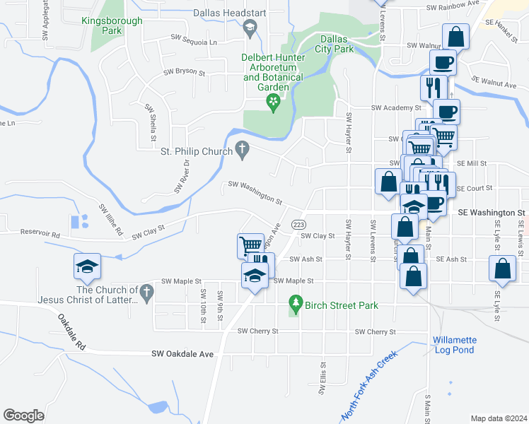 map of restaurants, bars, coffee shops, grocery stores, and more near 1089 Southwest Oregon Avenue in Dallas