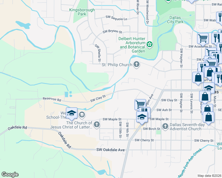 map of restaurants, bars, coffee shops, grocery stores, and more near 1116 Southwest Clay Street in Dallas