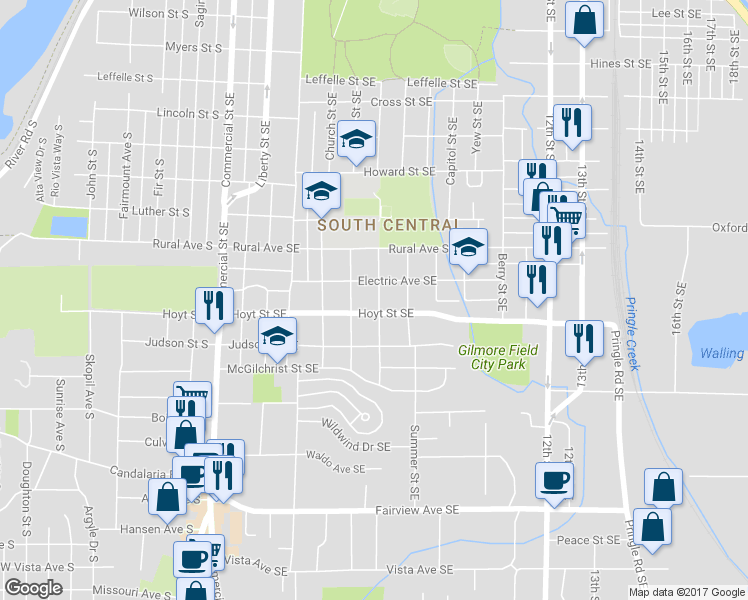 map of restaurants, bars, coffee shops, grocery stores, and more near 840 Hoyt Street Southeast in Salem