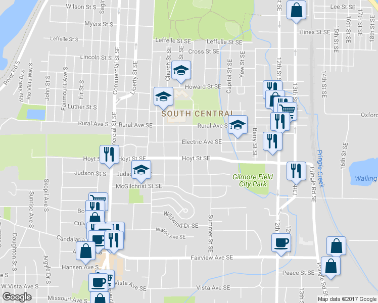 map of restaurants, bars, coffee shops, grocery stores, and more near 2310 Cottage Street Southeast in Salem