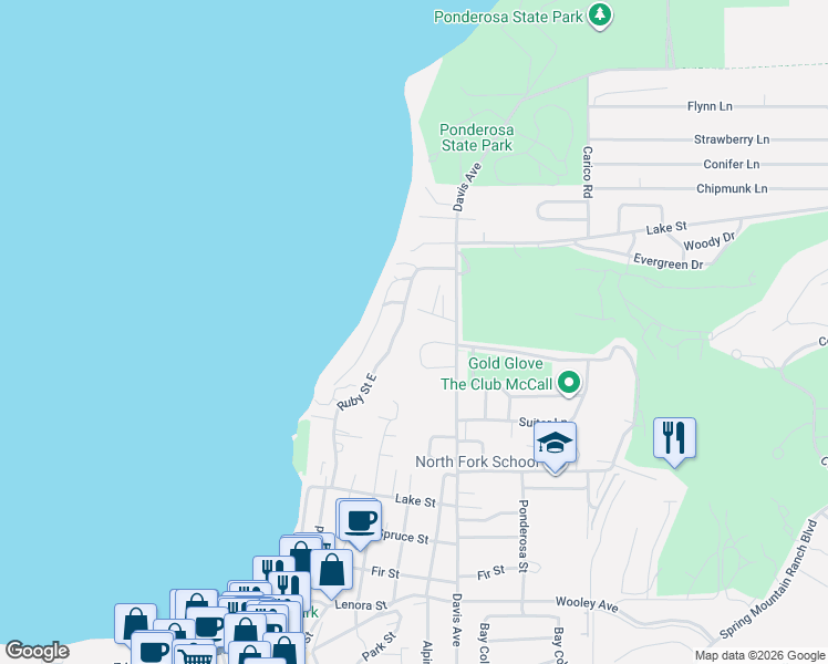 map of restaurants, bars, coffee shops, grocery stores, and more near 1630 Davis Avenue in McCall