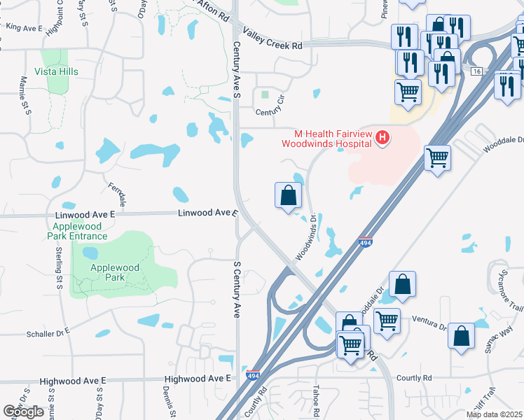 map of restaurants, bars, coffee shops, grocery stores, and more near 1965 Century Avenue South in Woodbury