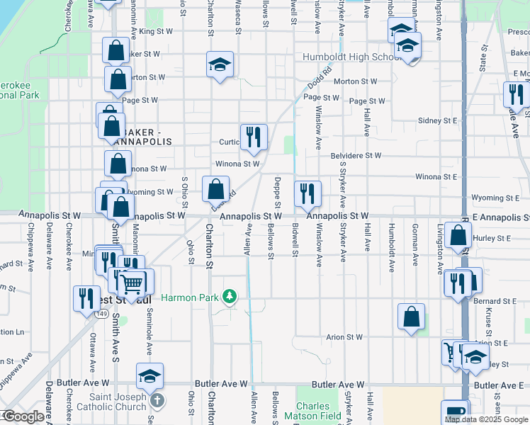 map of restaurants, bars, coffee shops, grocery stores, and more near 854 Allen Avenue in Saint Paul