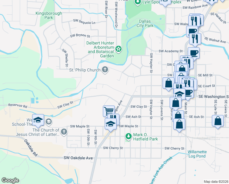 map of restaurants, bars, coffee shops, grocery stores, and more near 772 Southwest Washington Street in Dallas