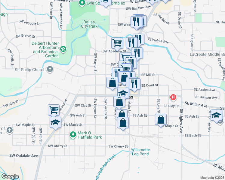 map of restaurants, bars, coffee shops, grocery stores, and more near 287 Southwest Court Street in Dallas