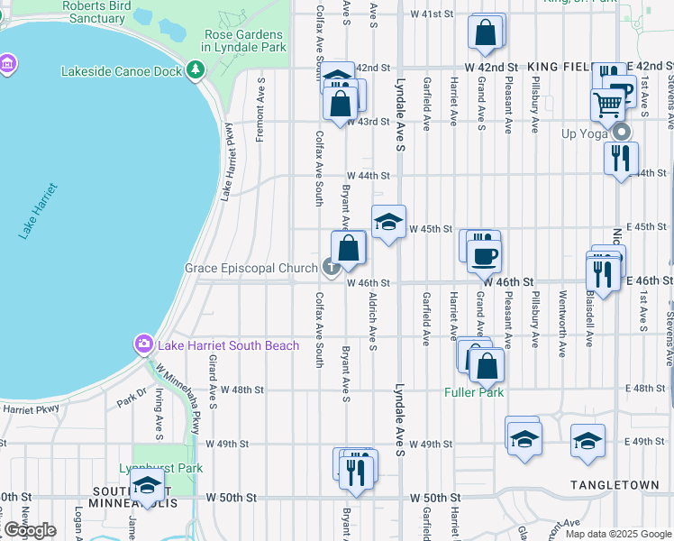 map of restaurants, bars, coffee shops, grocery stores, and more near 4528 Bryant Avenue South in Minneapolis