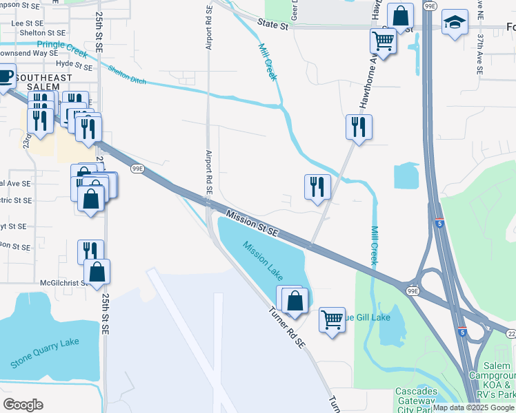 map of restaurants, bars, coffee shops, grocery stores, and more near 2925 Ryan Drive Southeast in Salem