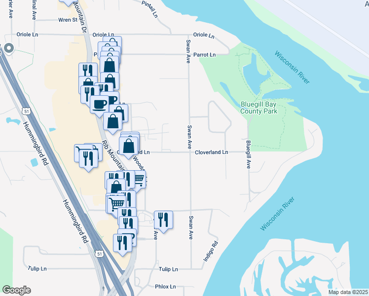 map of restaurants, bars, coffee shops, grocery stores, and more near 226219 Swan Avenue in Wausau